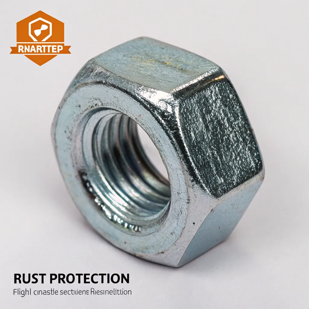 A galvanized nut with rust protection